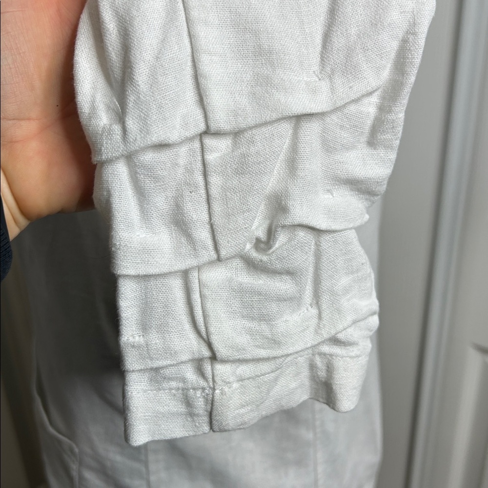 Halston Heritage White Linen Blend Blazer One Button Pockets M - Picture 5 of 9